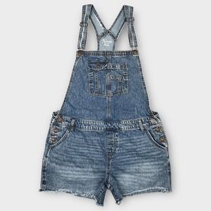 Natural‎ Reflections Denim Overalls Womens XL Blue Jean Shorts Distressed Frayed